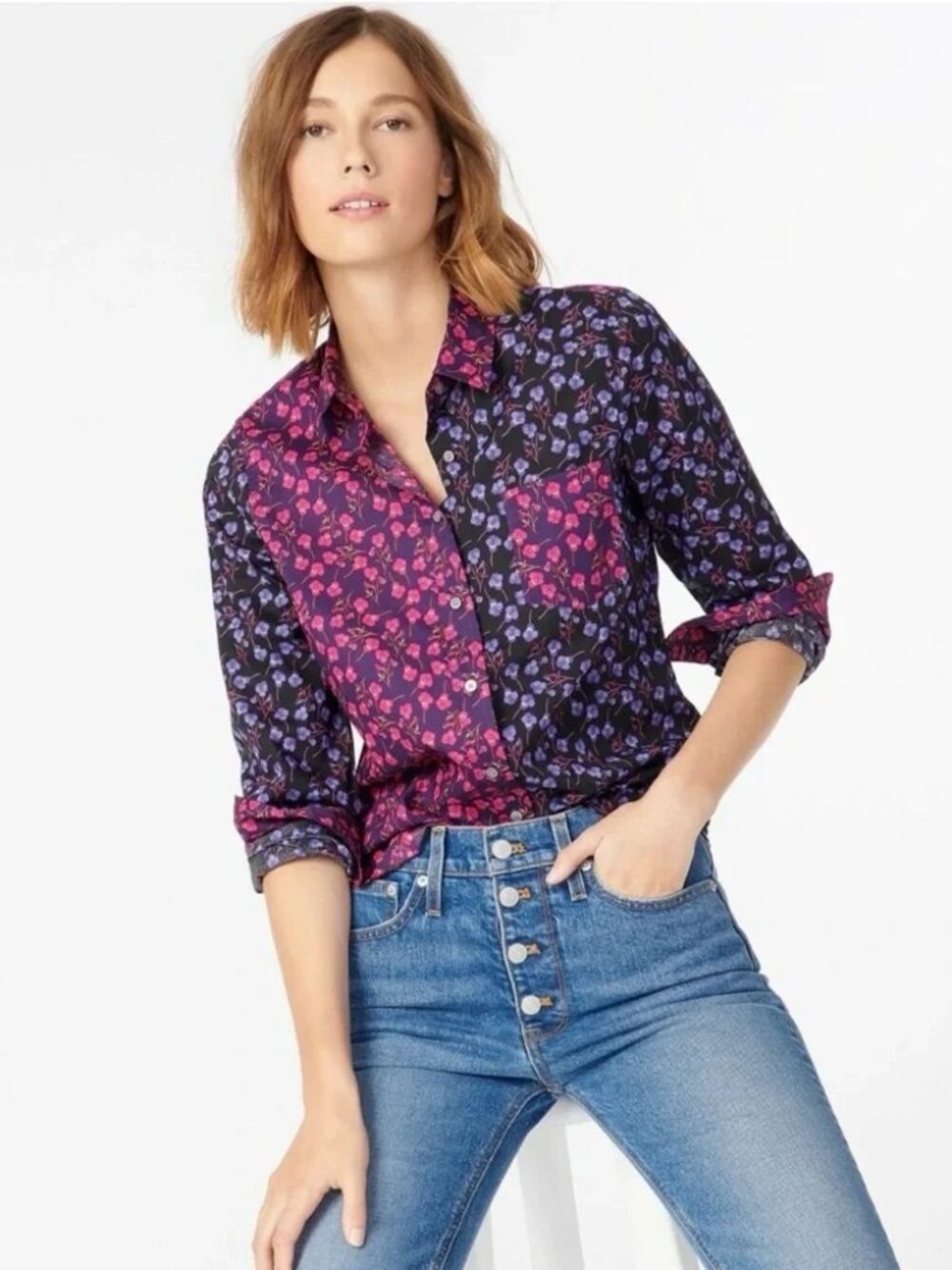 J. Crew Liberty Fabrics Slim Perfect Shirt in Mixed Floral Size 2